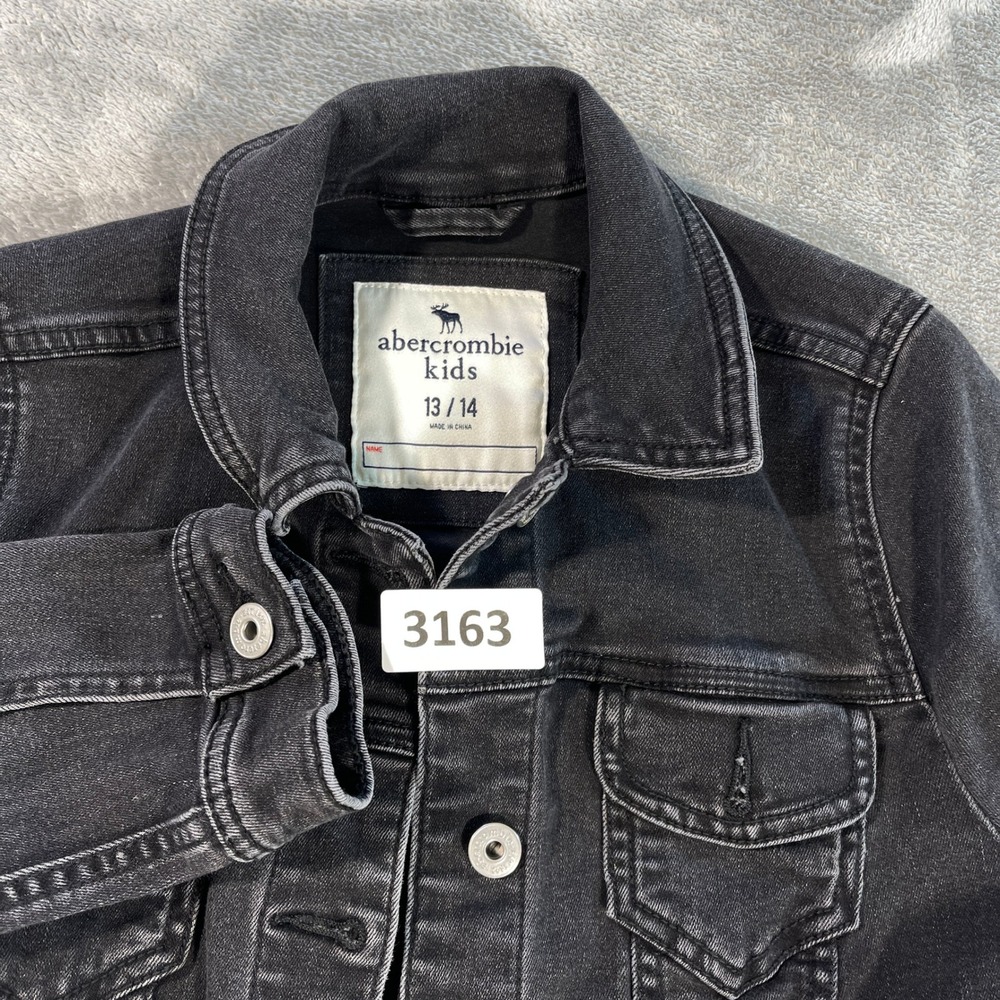 Abercrombie Kids Denim Jacket Unisex 13/14 Black‎ Button Front Trucker Coat